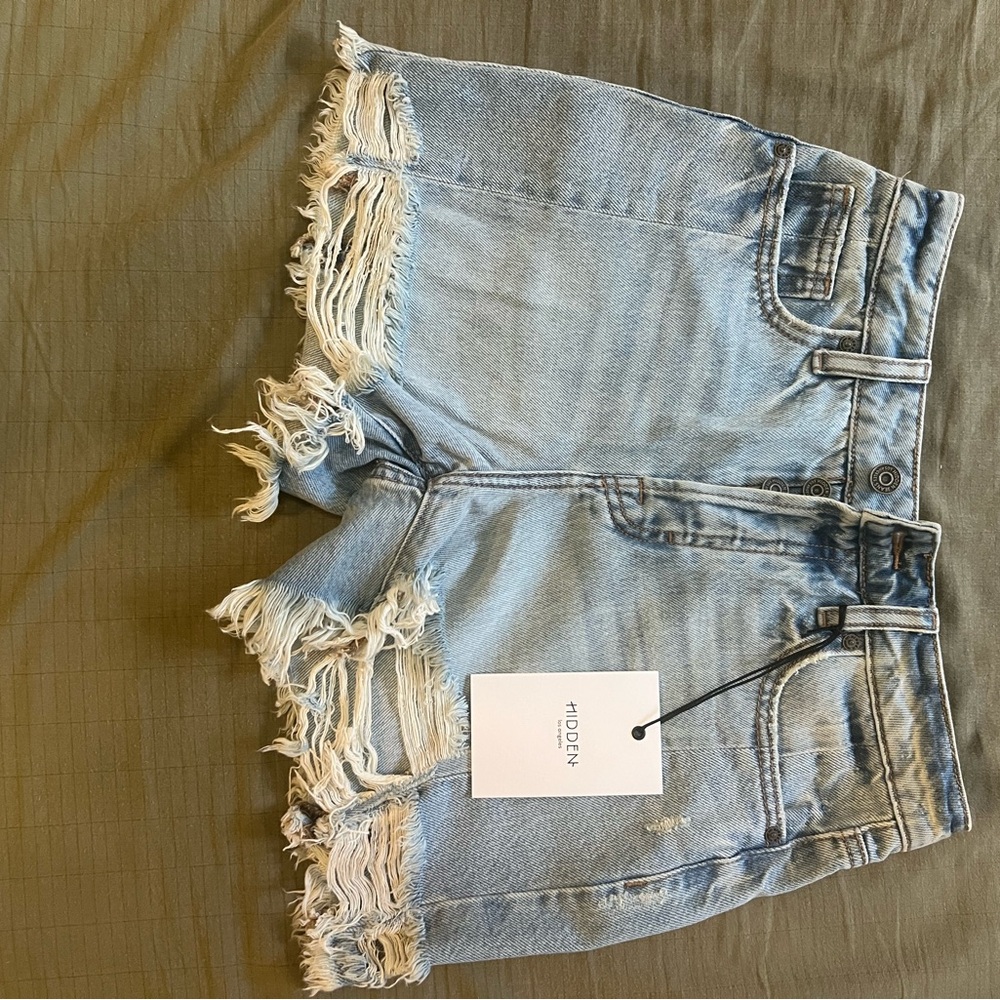 Vici Light Blue Frayed Jean Shorts